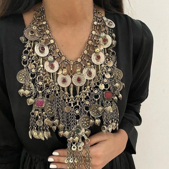 Vintage Afghan Necklace Embellished with Fish Motifs, Oversized Chokers - Picture 5 of 10